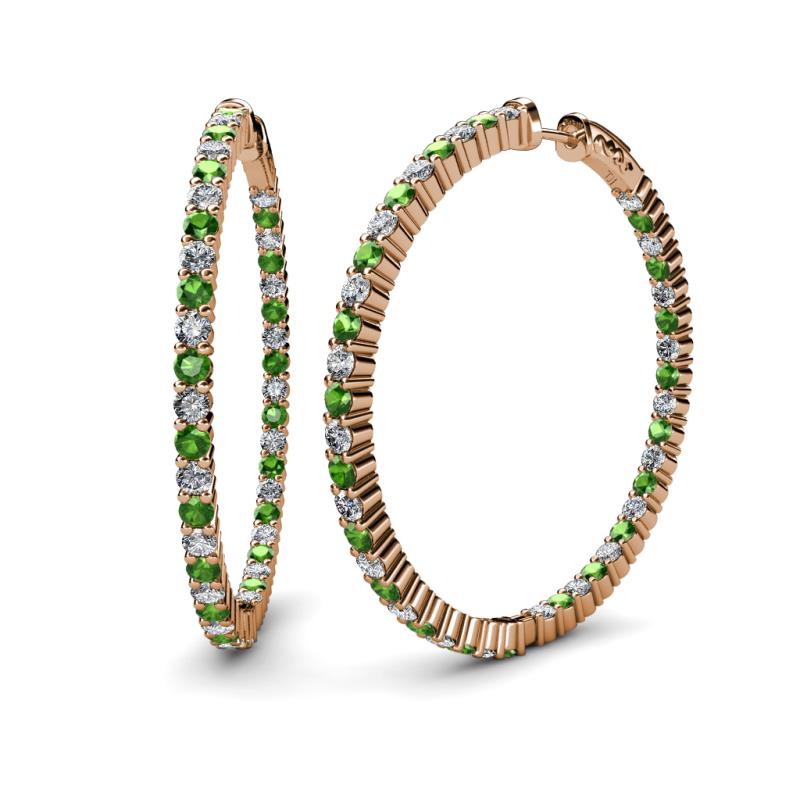 Carisa 6.61 ctw (2.70 mm) Inside Outside Round Green Garnet and Natural Diamond Eternity Hoop Earrings 