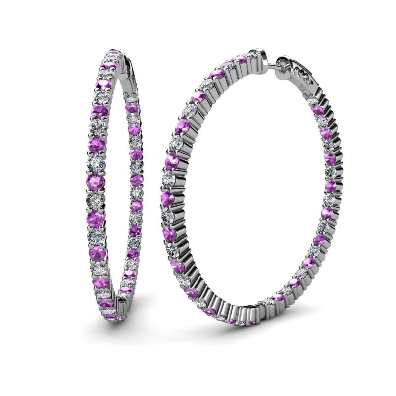 Carisa 5.39 ctw (2.70 mm) Inside Outside Round Amethyst and Natural Diamond Eternity Hoop Earrings 