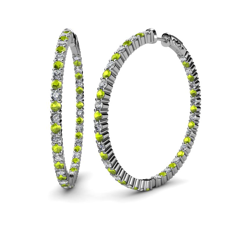 Carisa 6.61 ctw (2.70 mm) Inside Outside Round Peridot and Natural Diamond Eternity Hoop Earrings 