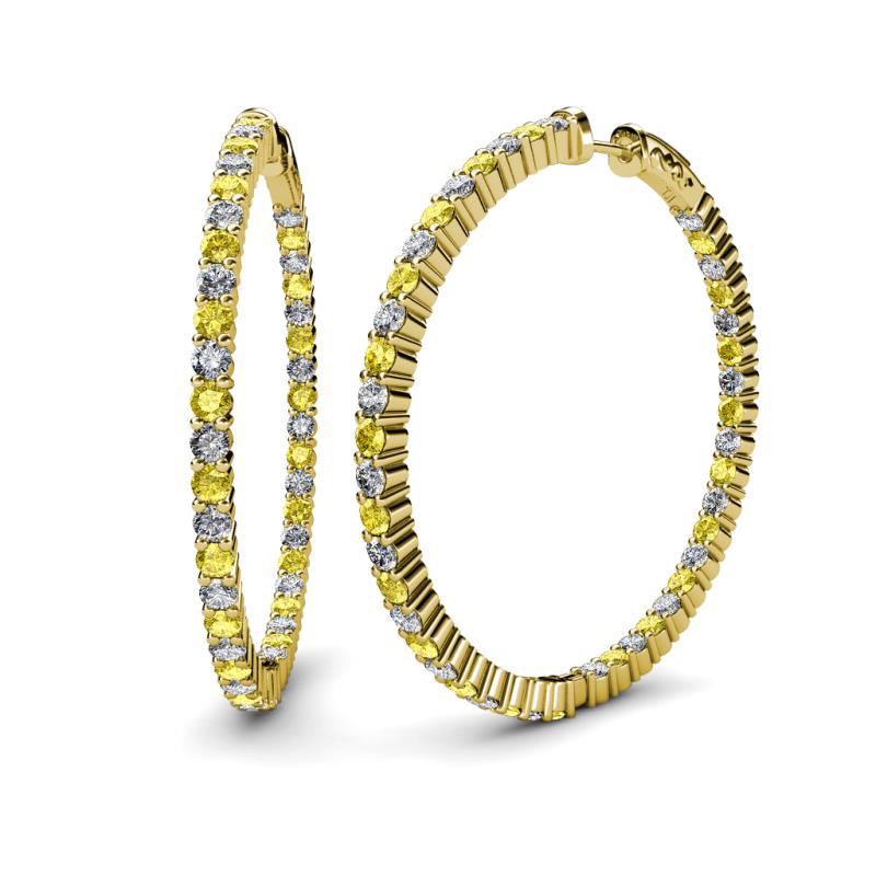 Carisa 6.23 ctw (2.70 mm) Inside Outside Round Yellow Sapphire and Natural Diamond Eternity Hoop Earrings 