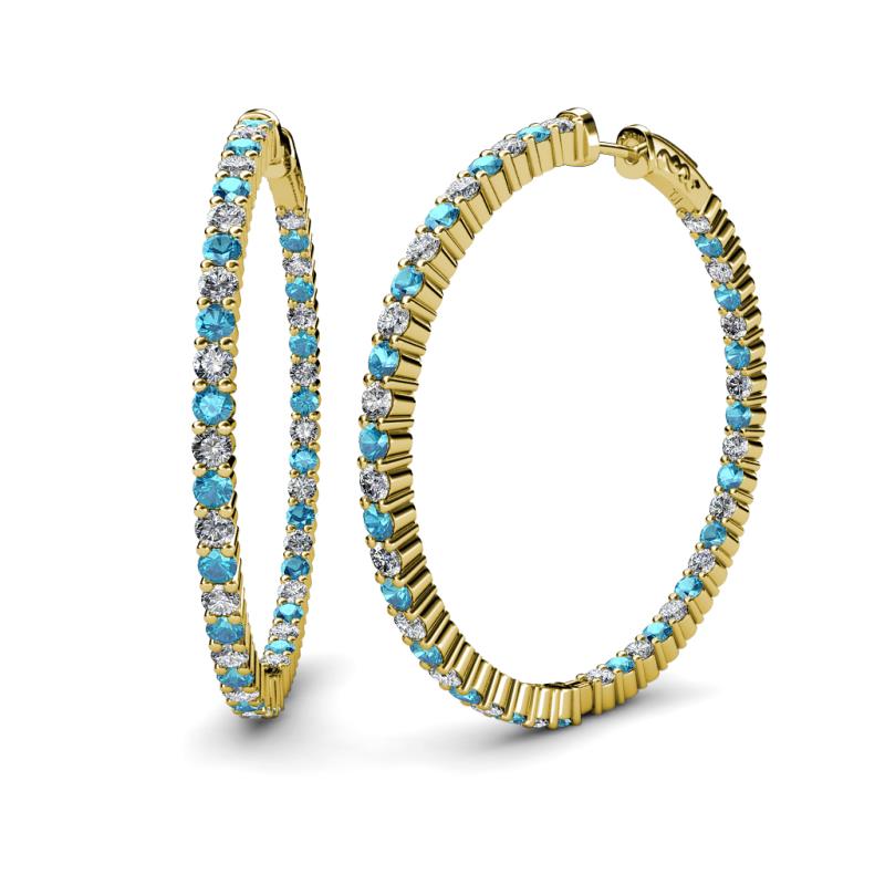 Carisa 6.02 ctw (2.70 mm) Inside Outside Round London Blue Topaz and Natural Diamond Eternity Hoop Earrings 