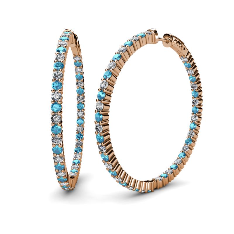Carisa 6.02 ctw (2.70 mm) Inside Outside Round London Blue Topaz and Natural Diamond Eternity Hoop Earrings 