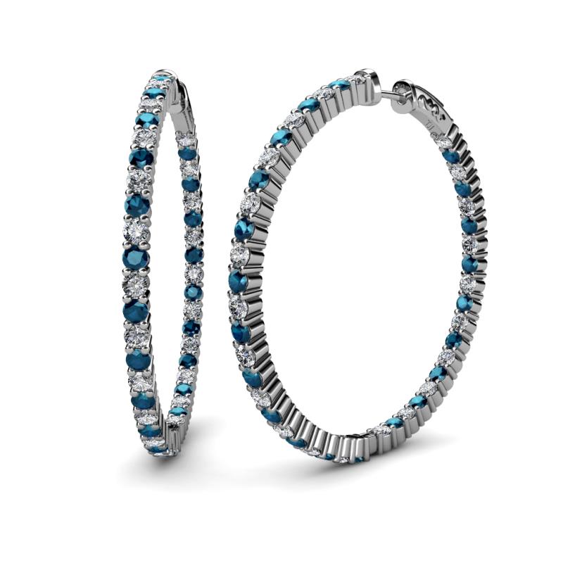 Carisa 6.02 ctw (2.70 mm) Inside Outside Round Blue Diamond and Natural Diamond Eternity Hoop Earrings 