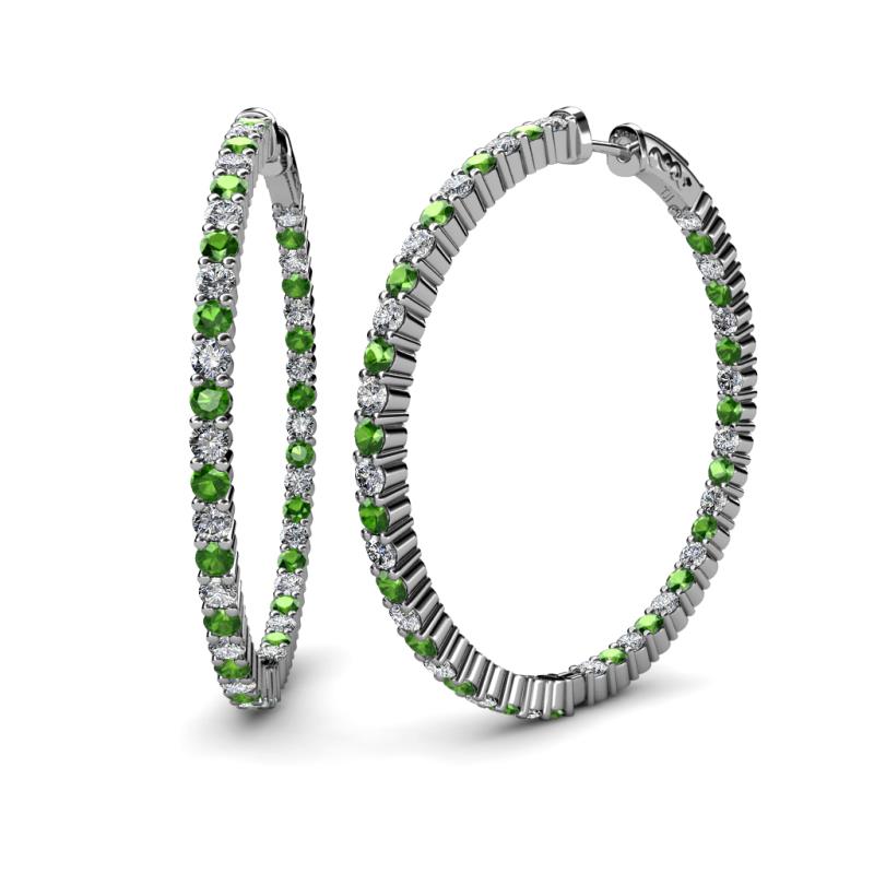 Carisa 3.30 ctw (2.70 mm) Inside Outside Round Green Garnet and Lab Grown Diamond Eternity Hoop Earrings 