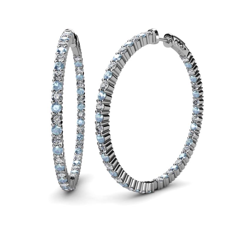 Carisa 3.30 ctw (2.70 mm) Inside Outside Round Aquamarine and Lab Grown Diamond Eternity Hoop Earrings 