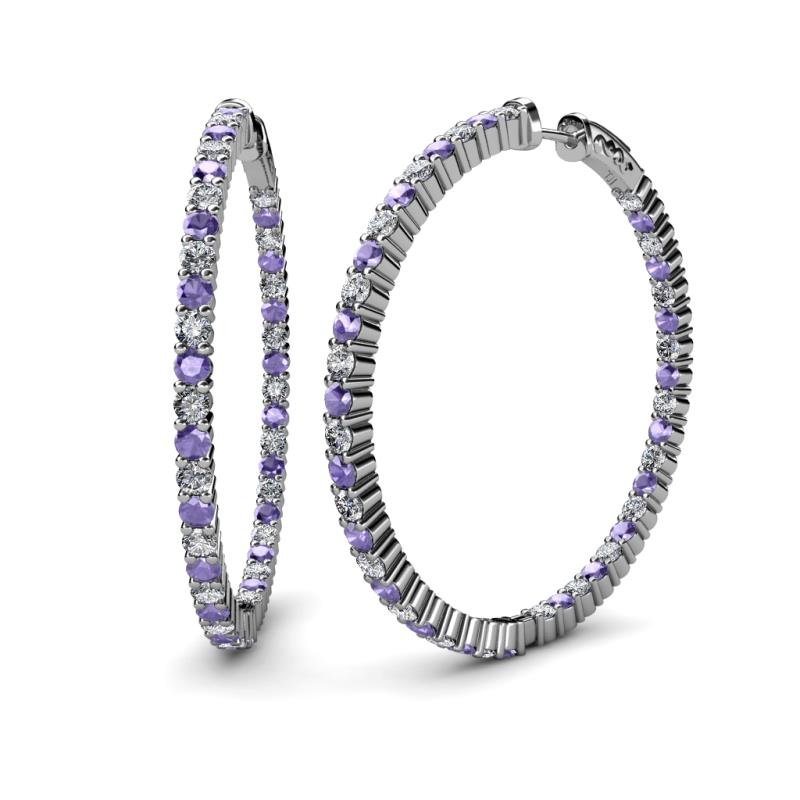 Carisa 3.30 ctw (2.70 mm) Inside Outside Round Iolite and Lab Grown Diamond Eternity Hoop Earrings 