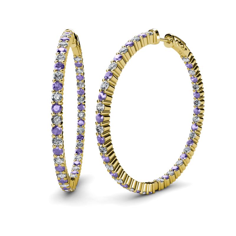 Carisa 3.30 ctw (2.70 mm) Inside Outside Round Iolite and Lab Grown Diamond Eternity Hoop Earrings 