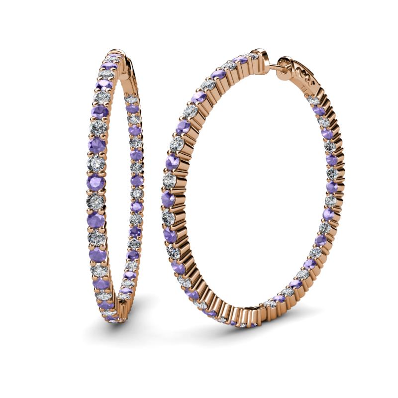 Carisa 3.30 ctw (2.70 mm) Inside Outside Round Iolite and Lab Grown Diamond Eternity Hoop Earrings 