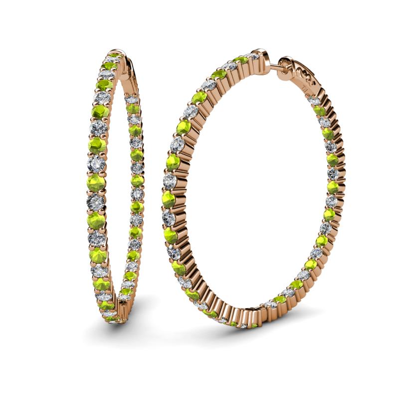 Carisa 3.30 ctw (2.70 mm) Inside Outside Round Peridot and Lab Grown Diamond Eternity Hoop Earrings 