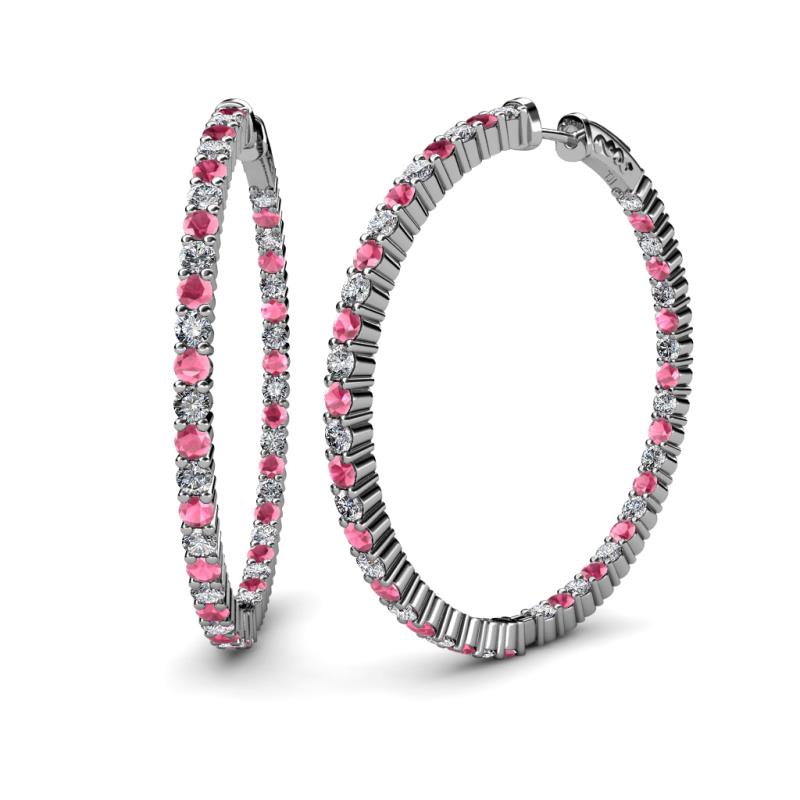 Carisa 3.30 ctw (2.70 mm) Inside Outside Round Rhodolite Garnet and Lab Grown Diamond Eternity Hoop Earrings 