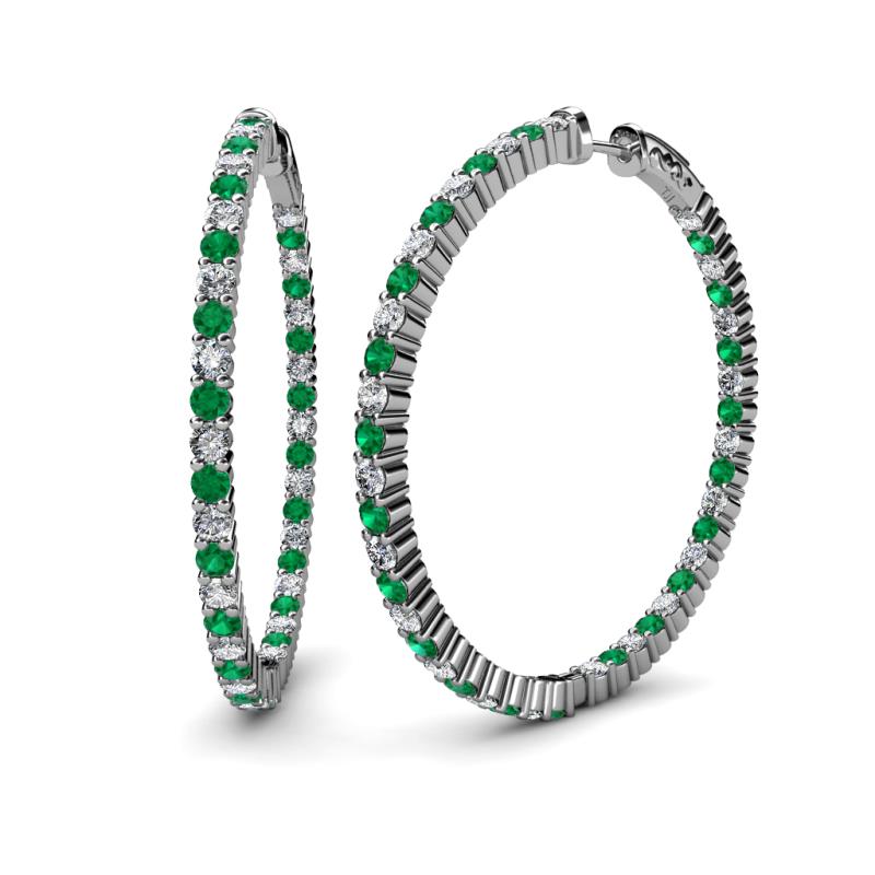 Carisa 3.30 ctw (2.70 mm) Inside Outside Round Emerald and Lab Grown Diamond Eternity Hoop Earrings 