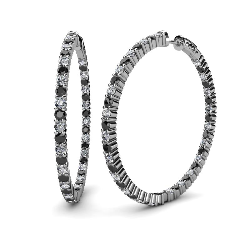 Carisa 3.30 ctw (2.70 mm) Inside Outside Round Black Diamond and Lab Grown Diamond Eternity Hoop Earrings 