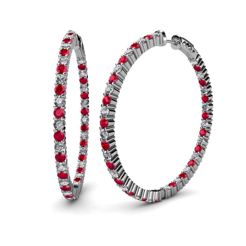 Carisa 3.30 ctw (2.70 mm) Inside Outside Round Ruby and Lab Grown Diamond Eternity Hoop Earrings 