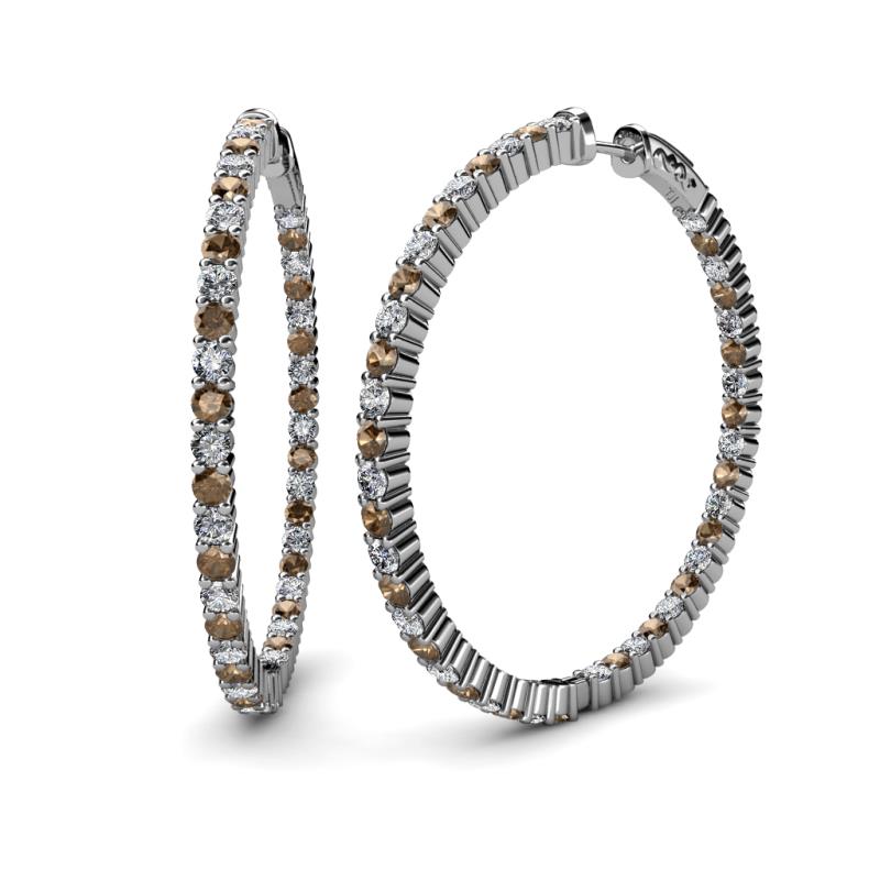 Carisa 3.30 ctw (2.70 mm) Inside Outside Round Smoky Quartz and Lab Grown Diamond Eternity Hoop Earrings 