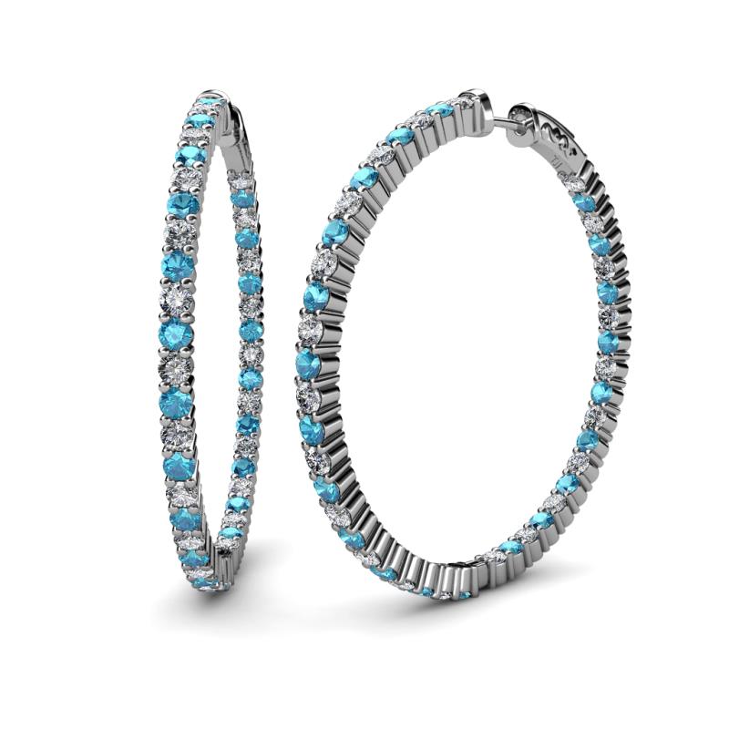 Carisa 3.30 ctw (2.70 mm) Inside Outside Round London Blue Topaz and Lab Grown Diamond Eternity Hoop Earrings 