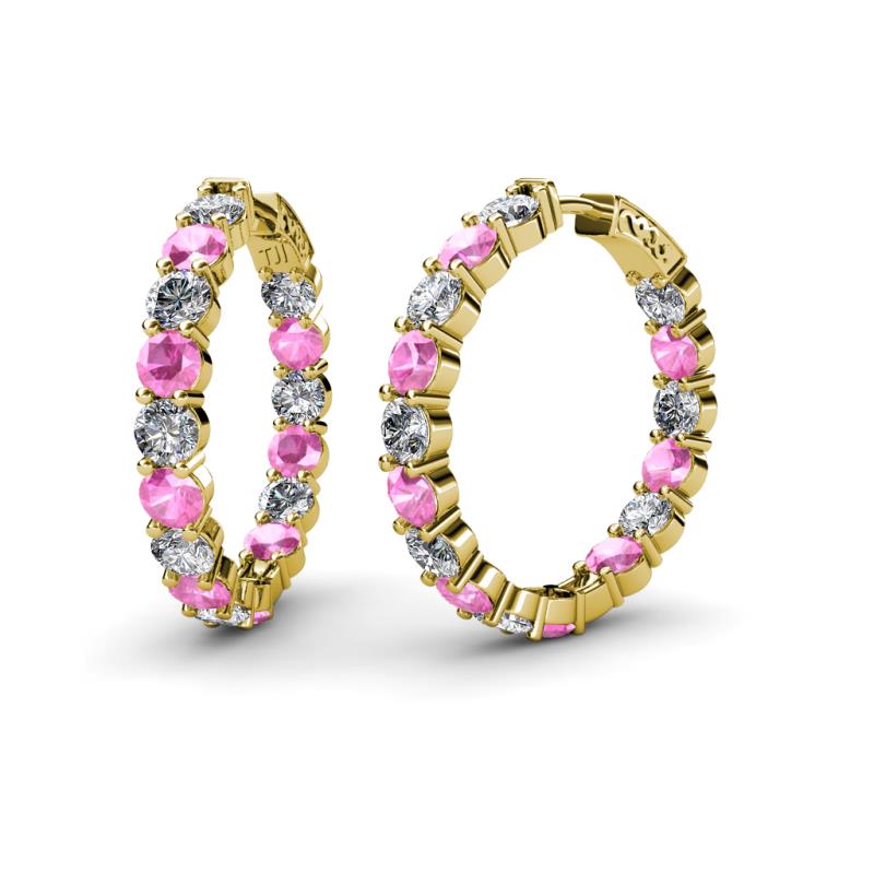 Carisa 11.52 ctw (4.50 mm) Inside Outside Round Lab Created Pink Sapphire and Natural Diamond Eternity Hoop Earrings 