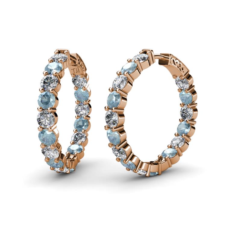 Carisa 11.38 ctw (4.50 mm) Inside Outside Round Aquamarine and Natural Diamond Eternity Hoop Earrings 