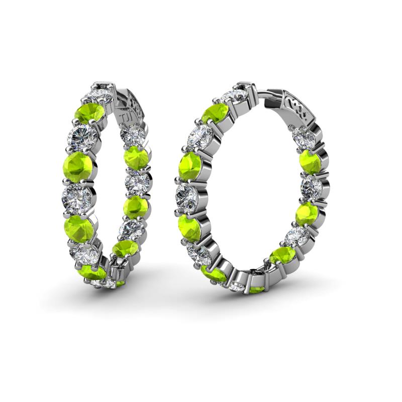 Carisa 11.98 ctw (4.50 mm) Inside Outside Round Peridot and Natural Diamond Eternity Hoop Earrings 