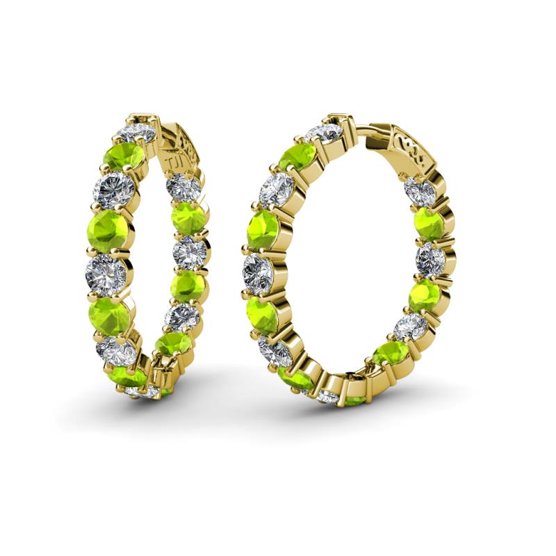 Carisa 11.98 ctw (4.50 mm) Inside Outside Round Peridot and Natural Diamond Eternity Hoop Earrings 