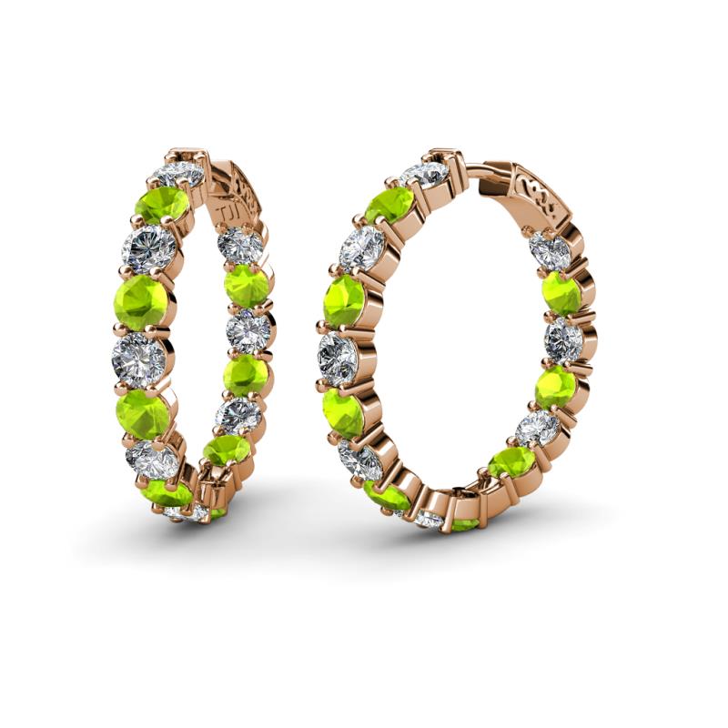 Carisa 11.98 ctw (4.50 mm) Inside Outside Round Peridot and Natural Diamond Eternity Hoop Earrings 