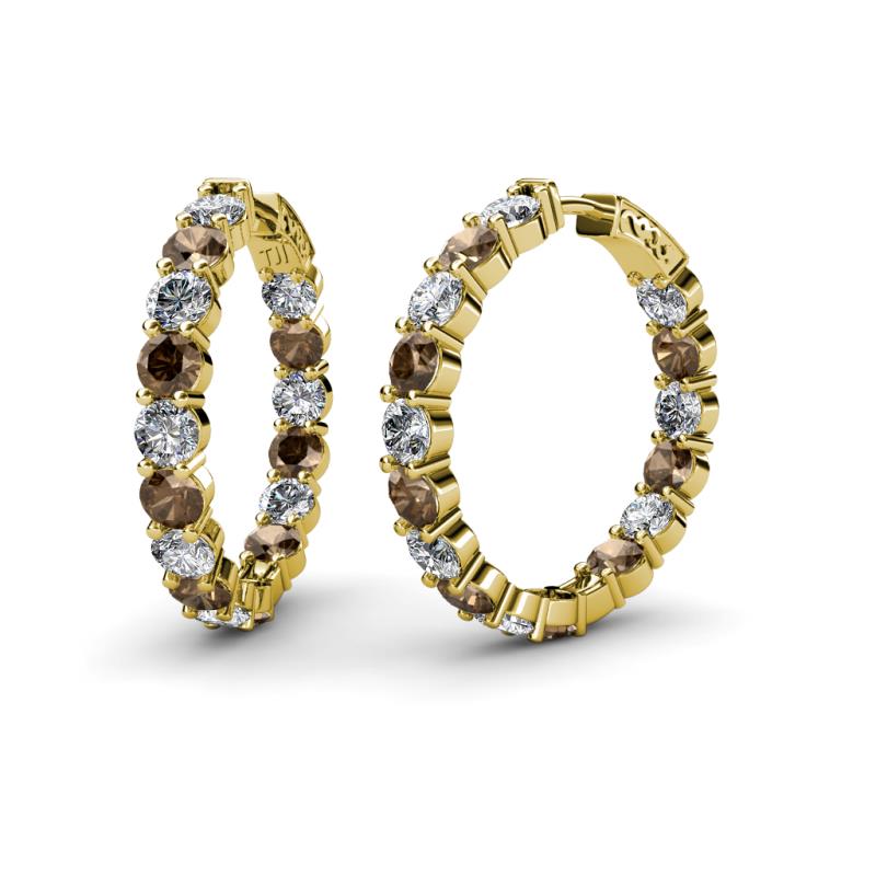 Carisa 10.92 ctw (4.50 mm) Inside Outside Round Smoky Quartz and Natural Diamond Eternity Hoop Earrings 