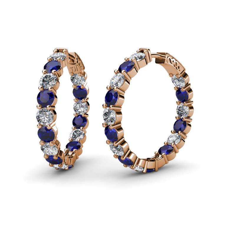 Carisa 14.40 ctw (4.50 mm) Inside Outside Round Lab Created Blue Sapphire and Lab Grown Diamond Eternity Hoop Earrings 