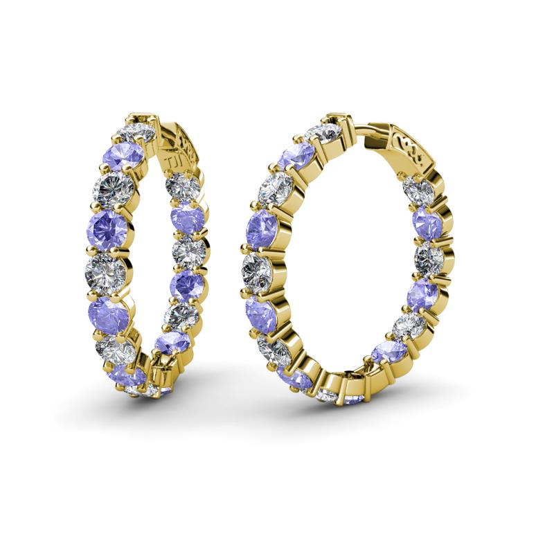 Carisa 10.92 ctw (4.50 mm) Inside Outside Round Tanzanite and Lab Grown Diamond Eternity Hoop Earrings 