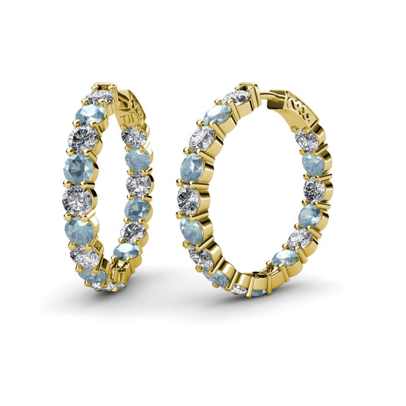 Carisa 11.38 ctw (4.50 mm) Inside Outside Round Aquamarine and Lab Grown Diamond Eternity Hoop Earrings 