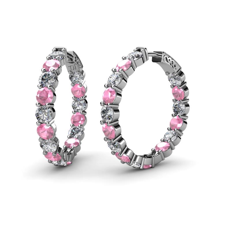 Carisa 11.38 ctw (4.50 mm) Inside Outside Round Pink Tourmaline and Lab Grown Diamond Eternity Hoop Earrings 