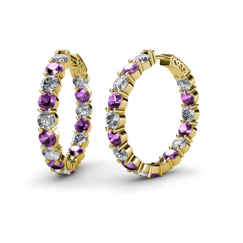 Carisa 11.38 ctw (4.50 mm) Inside Outside Round Amethyst and Lab Grown Diamond Eternity Hoop Earrings 
