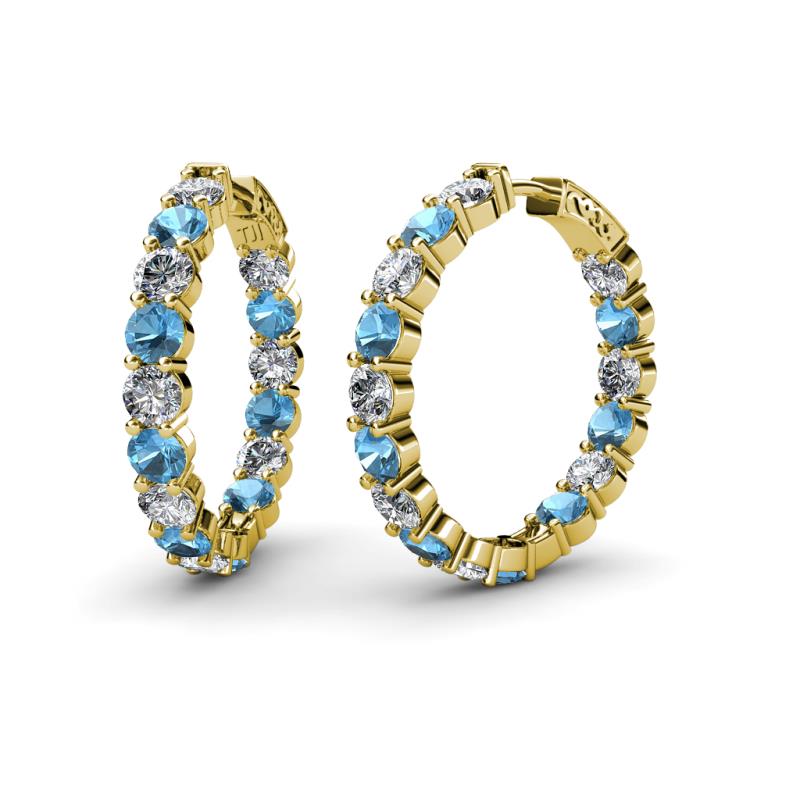 Carisa 11.20 ctw (4.50 mm) Inside Outside Round Blue Topaz and Lab Grown Diamond Eternity Hoop Earrings 
