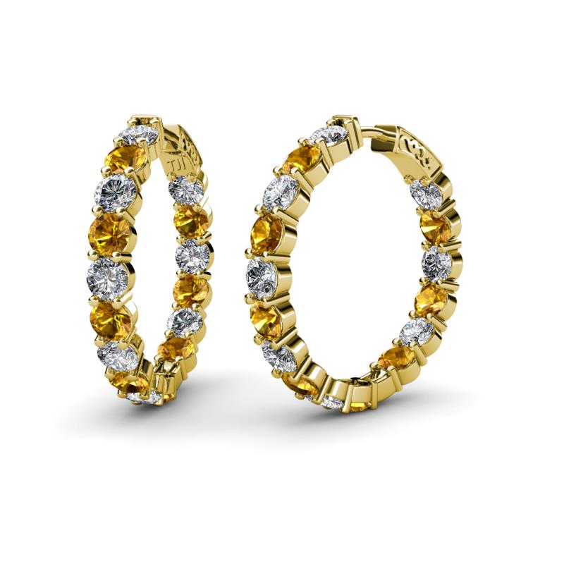Carisa 11.38 ctw (4.50 mm) Inside Outside Round Citrine and Lab Grown Diamond Eternity Hoop Earrings 