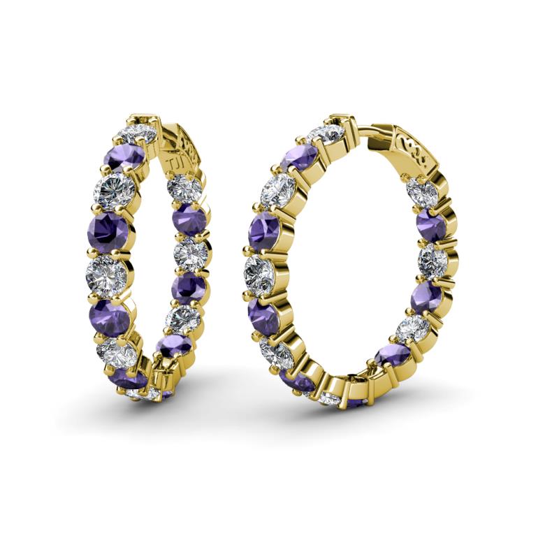 Carisa 11.38 ctw (4.50 mm) Inside Outside Round Iolite and Lab Grown Diamond Eternity Hoop Earrings 