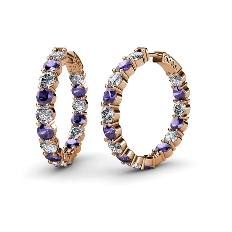 Carisa 11.38 ctw (4.50 mm) Inside Outside Round Iolite and Lab Grown Diamond Eternity Hoop Earrings 