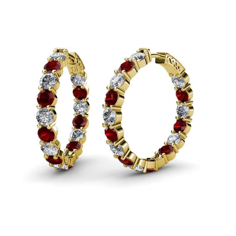 Carisa 11.98 ctw (4.50 mm) Inside Outside Round Red Garnet and Lab Grown Diamond Eternity Hoop Earrings 