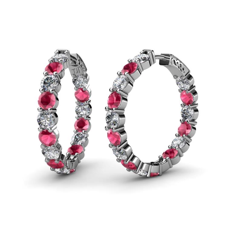 Carisa 11.98 ctw (4.50 mm) Inside Outside Round Rhodolite Garnet and Lab Grown Diamond Eternity Hoop Earrings 