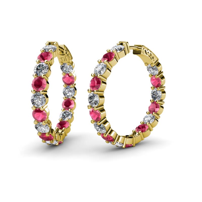 Carisa 11.98 ctw (4.50 mm) Inside Outside Round Rhodolite Garnet and Lab Grown Diamond Eternity Hoop Earrings 