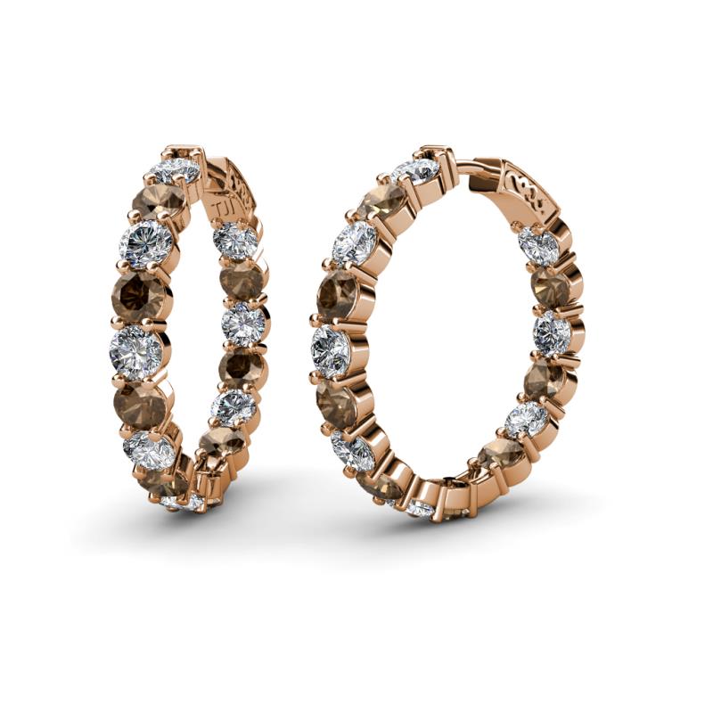 Carisa 10.92 ctw (4.50 mm) Inside Outside Round Smoky Quartz and Lab Grown Diamond Eternity Hoop Earrings 