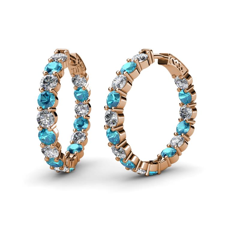 Carisa 11.68 ctw (4.50 mm) Inside Outside Round London Blue Topaz and Lab Grown Diamond Eternity Hoop Earrings 