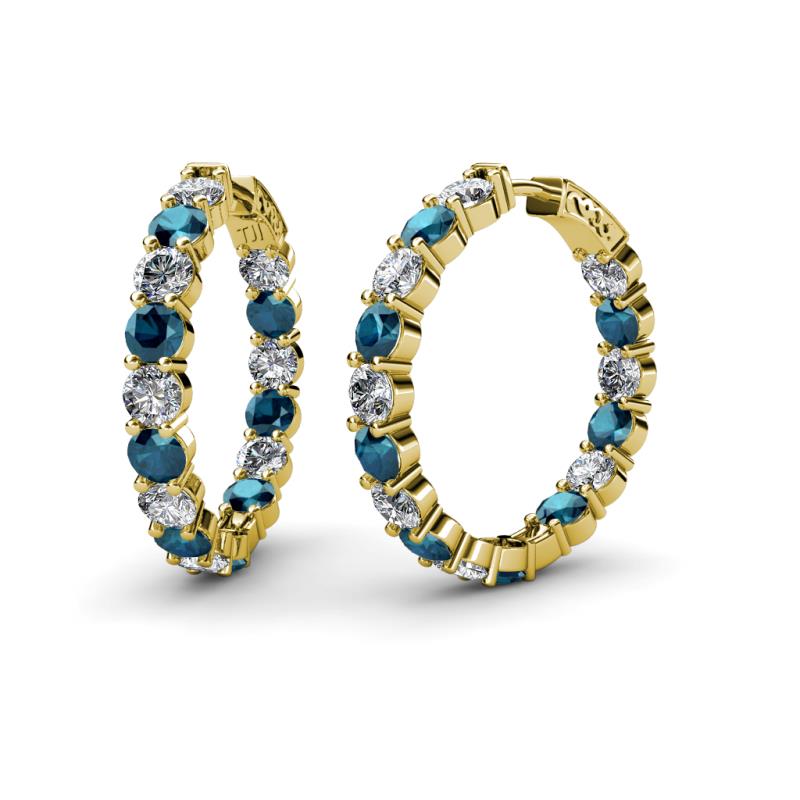 Carisa 11.20 ctw (4.50 mm) Inside Outside Round Blue Diamond and Lab Grown Diamond Eternity Hoop Earrings 
