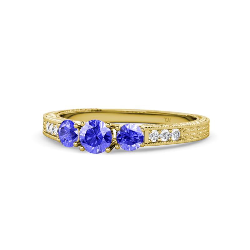 Ayaka Tanzanite Three Stone with Side Diamond Ring 