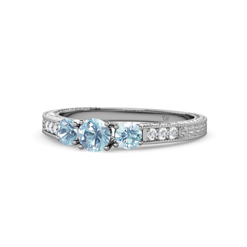 Ayaka Aquamarine Three Stone with Side Diamond Ring 