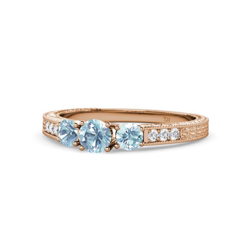 Ayaka Aquamarine Three Stone with Side Diamond Ring 