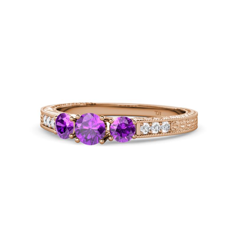 Ayaka Amethyst Three Stone with Side Diamond Ring 