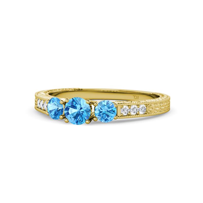 Ayaka Blue Topaz Three Stone with Side Diamond Ring 