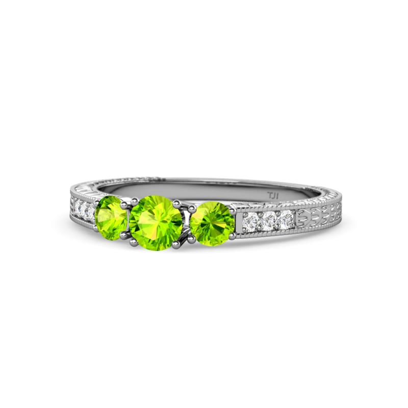 Ayaka Peridot Three Stone with Side Diamond Ring 