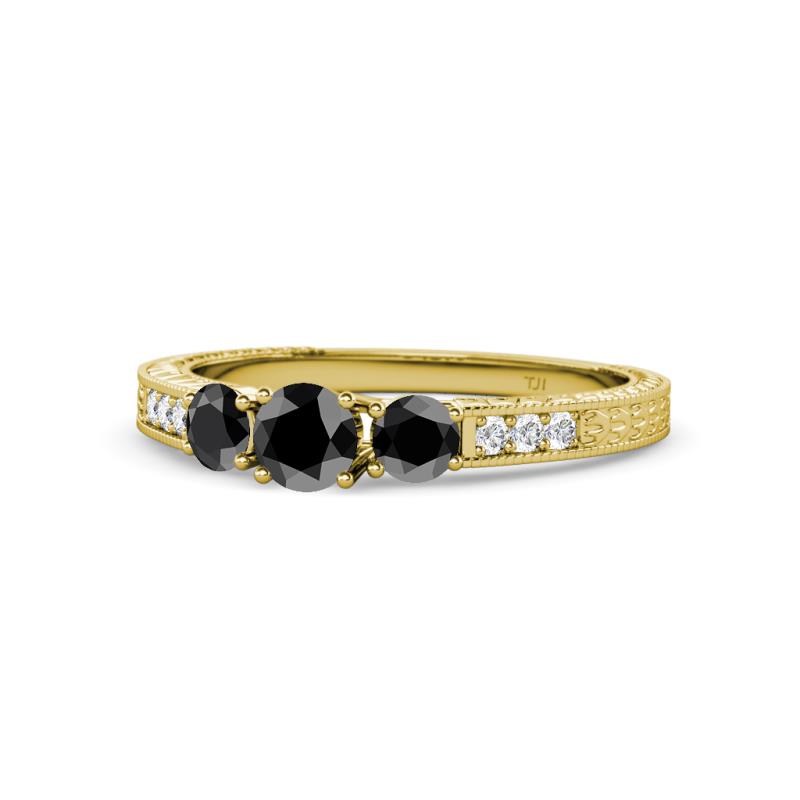 Ayaka Black Diamond Three Stone with Side Diamond Ring 
