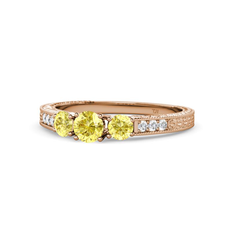 Ayaka Yellow Sapphire Three Stone with Side Diamond Ring 