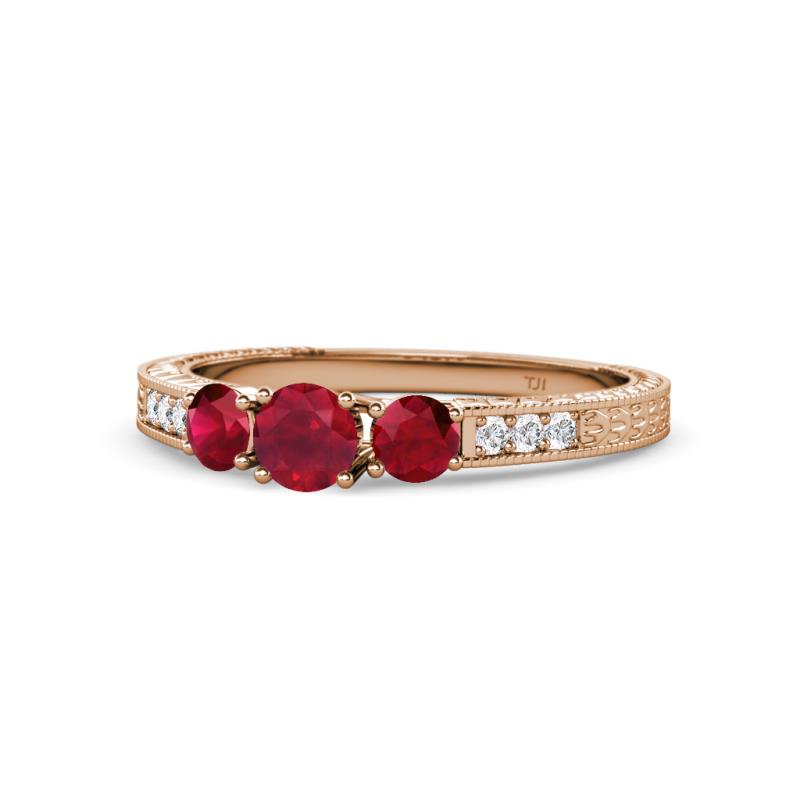 Ayaka Ruby Three Stone with Side Diamond Ring 