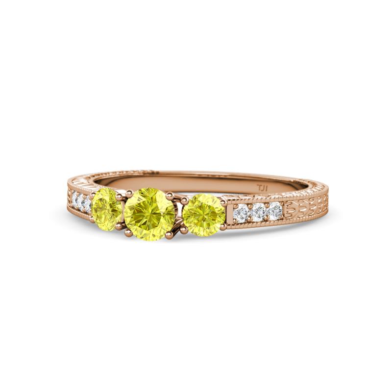 Ayaka Yellow Diamond Three Stone with Side Diamond Ring 